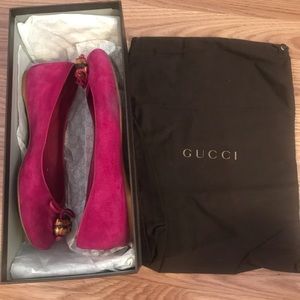 Gucci suede bamboo bow ballet flats